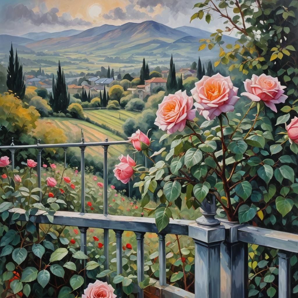 Surreal Landscape: Rose, Wheel, and Mountain in Expressionis...