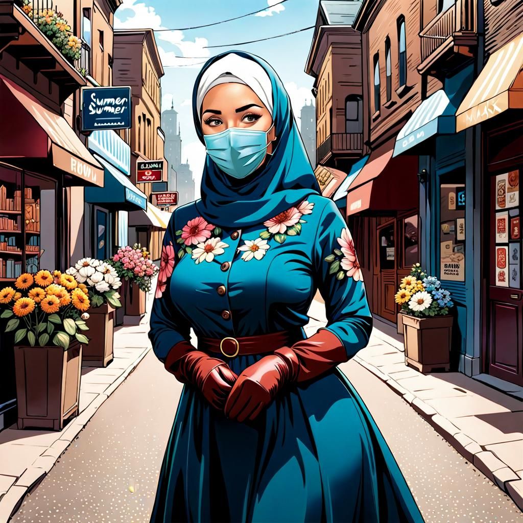 Curvy Woman in Modest Dress, Comic Book Art