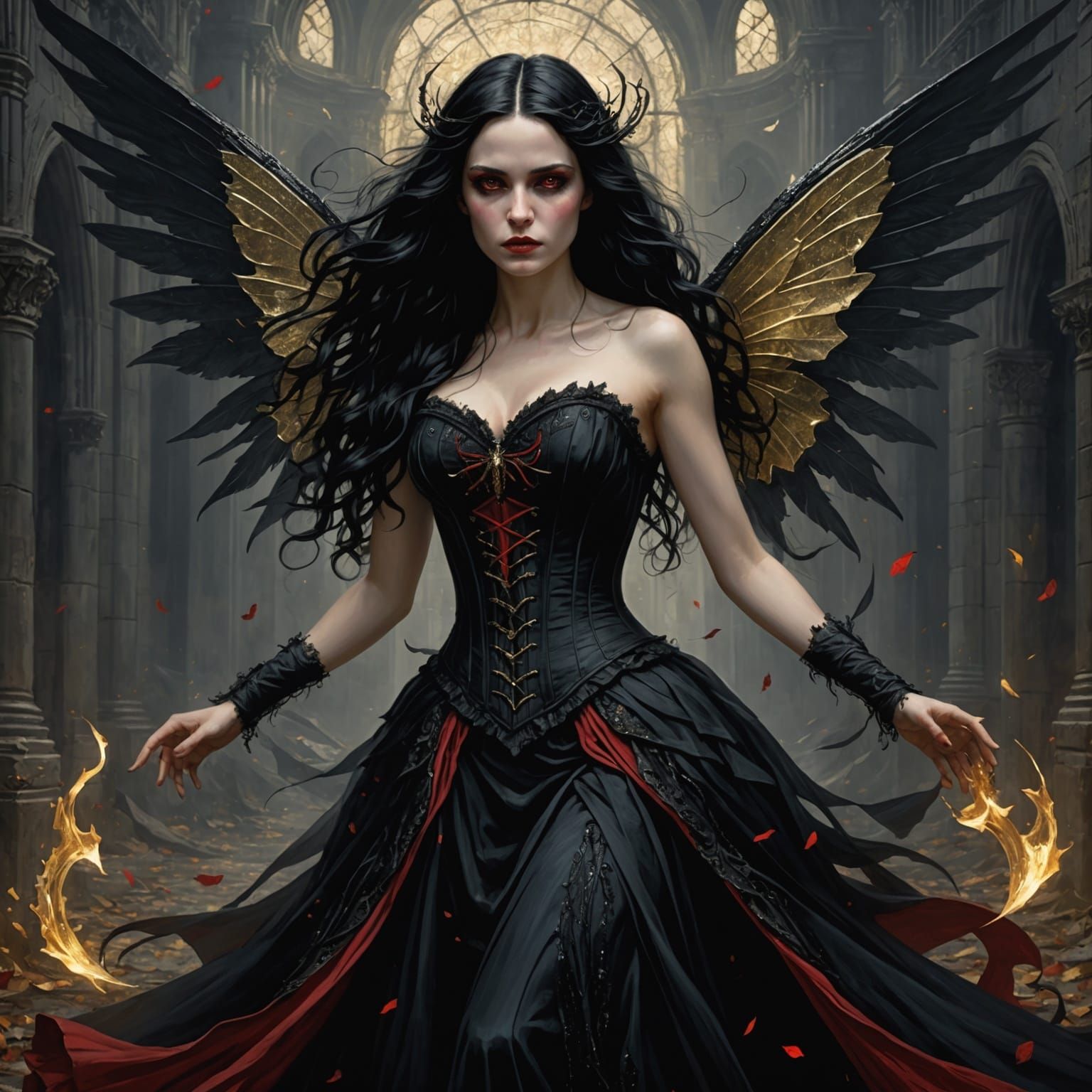 Dark Fairy with Black Wings in Horror Style