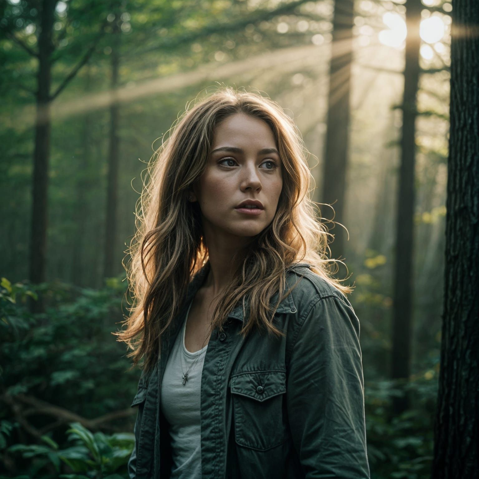 Heroic Crystal Lynn in Golden Hour Forest