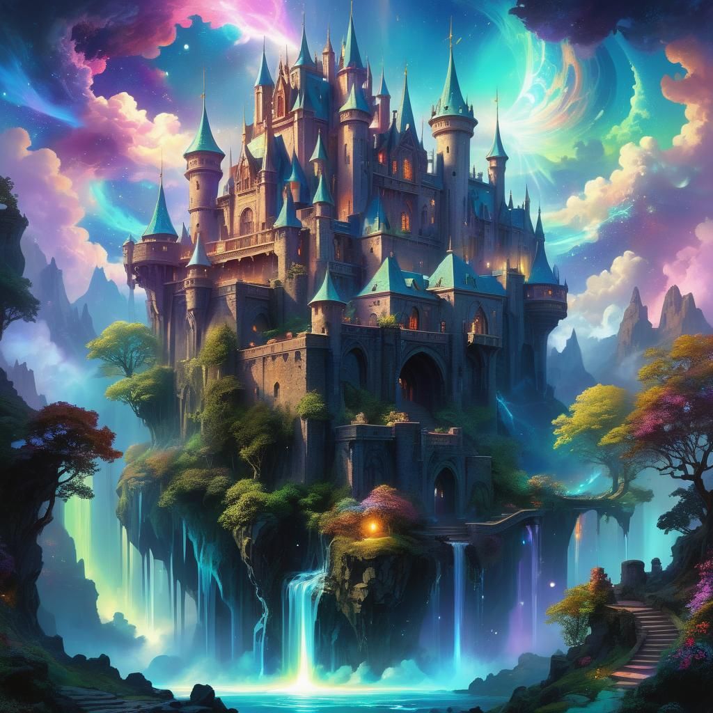 Glitch Art Castle of Dreams in Cosmic Illustration