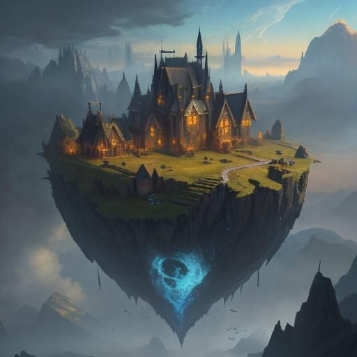 Fantastical Sky Village: Detailed Matte Painting