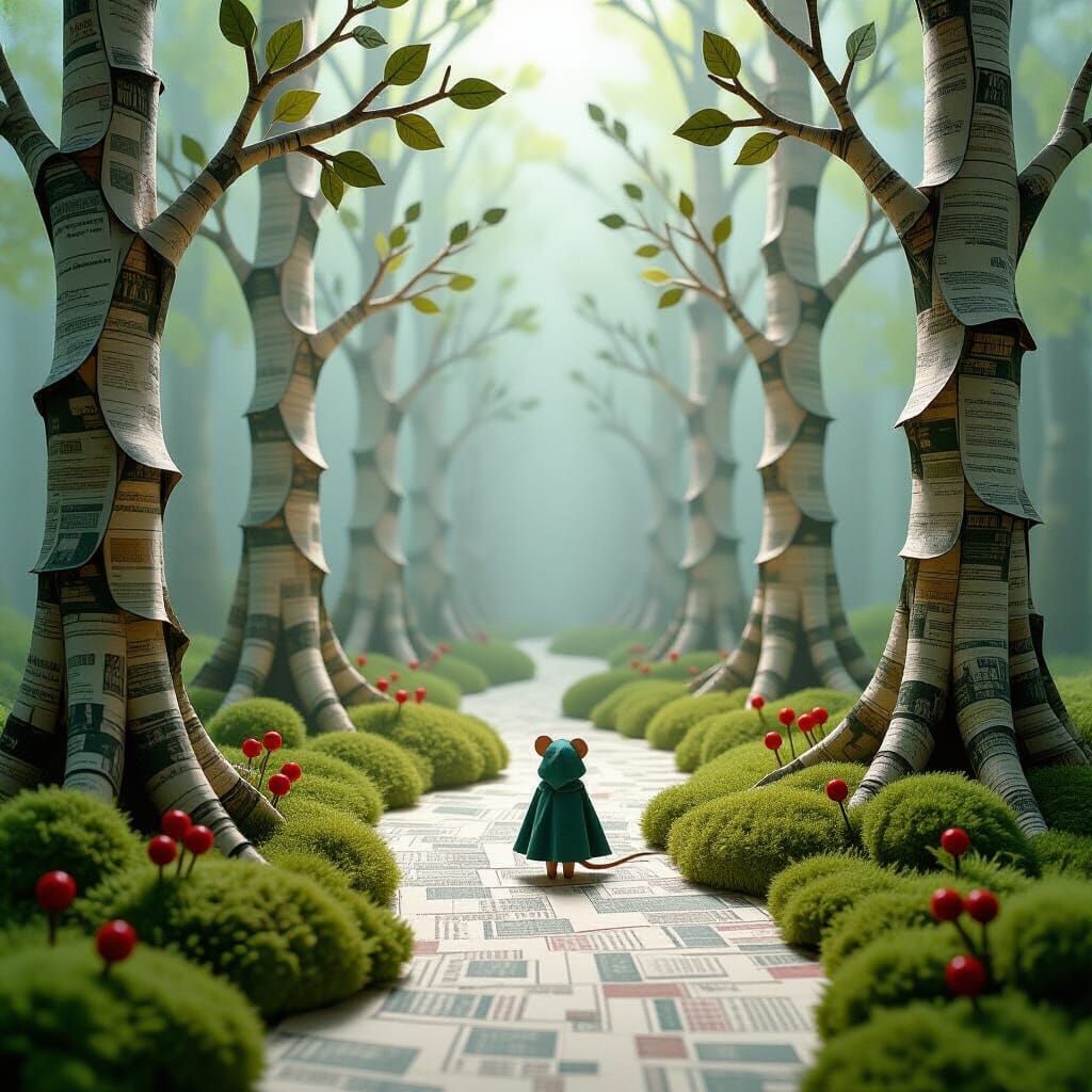 Misty Paper Forest with Steampunk Watercolor Style