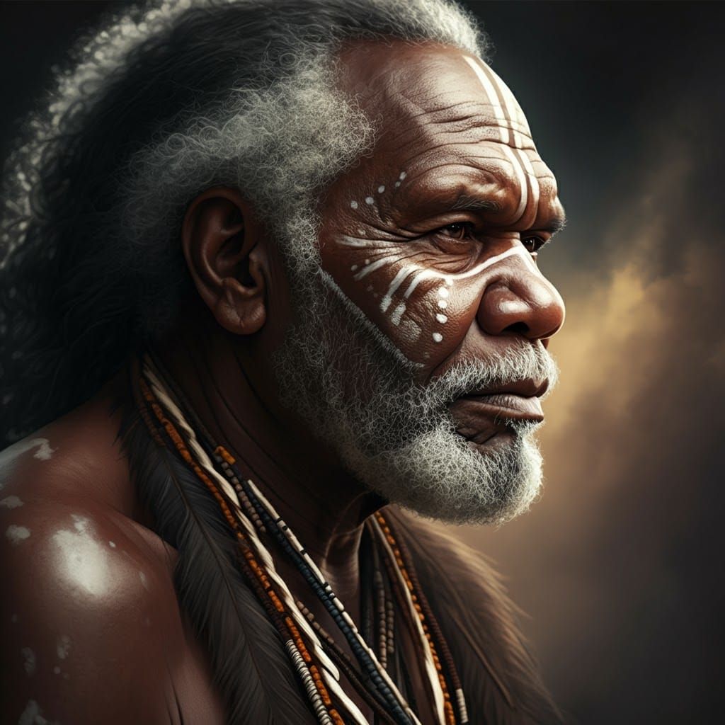 Detailed Portrait of Indigenous Australian Elder