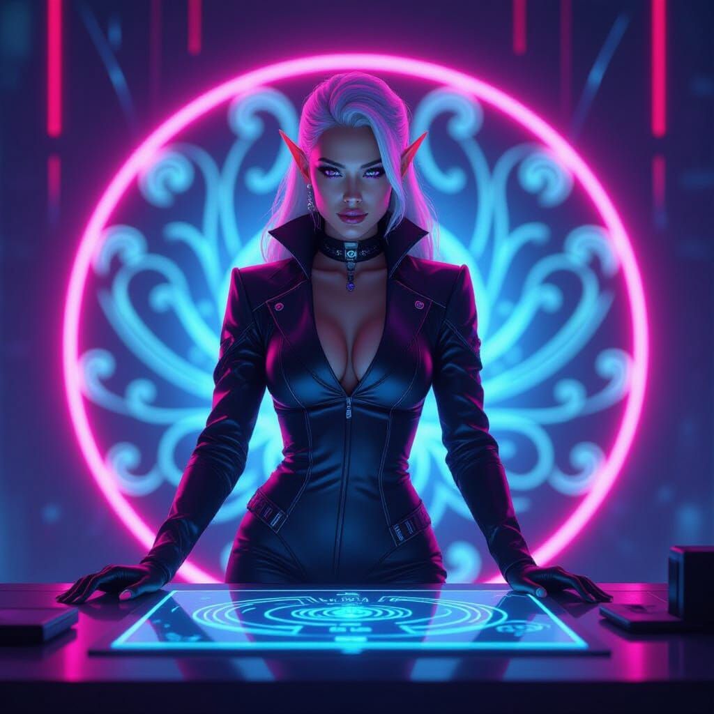 Neon Elf Woman: Futuristic Character Design