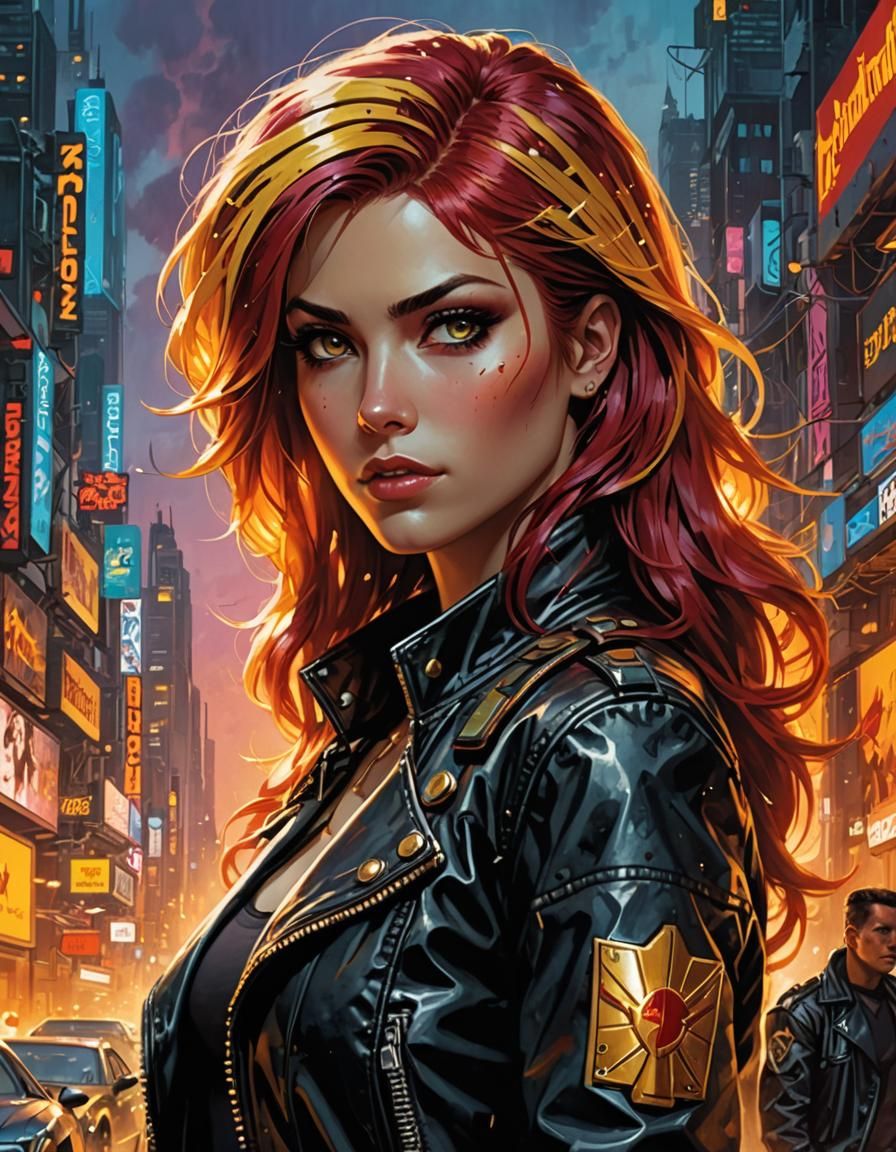 Sunset Shimmer Cyberpunk Portrait in Comic Book Style