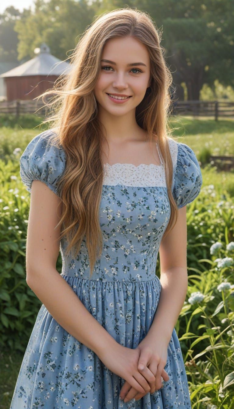 Ethereal Farm Girl in a Whimsical World