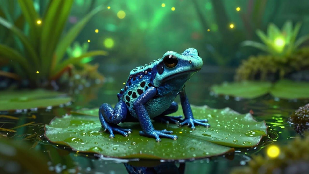 Vibrant Poison Dart Frog in Mystical Glowing Swamp