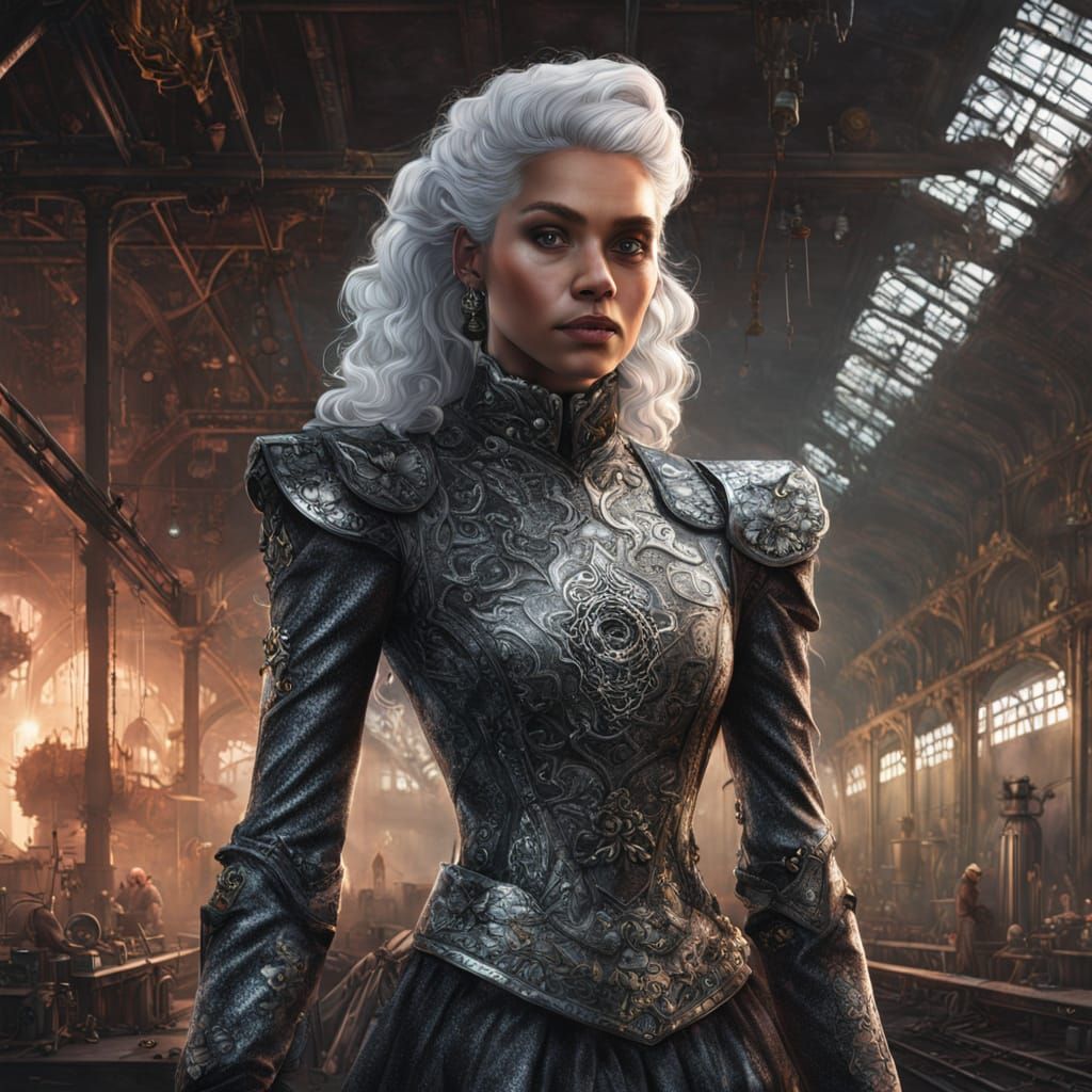 Steampunk Woman in Factory Digital Illustration