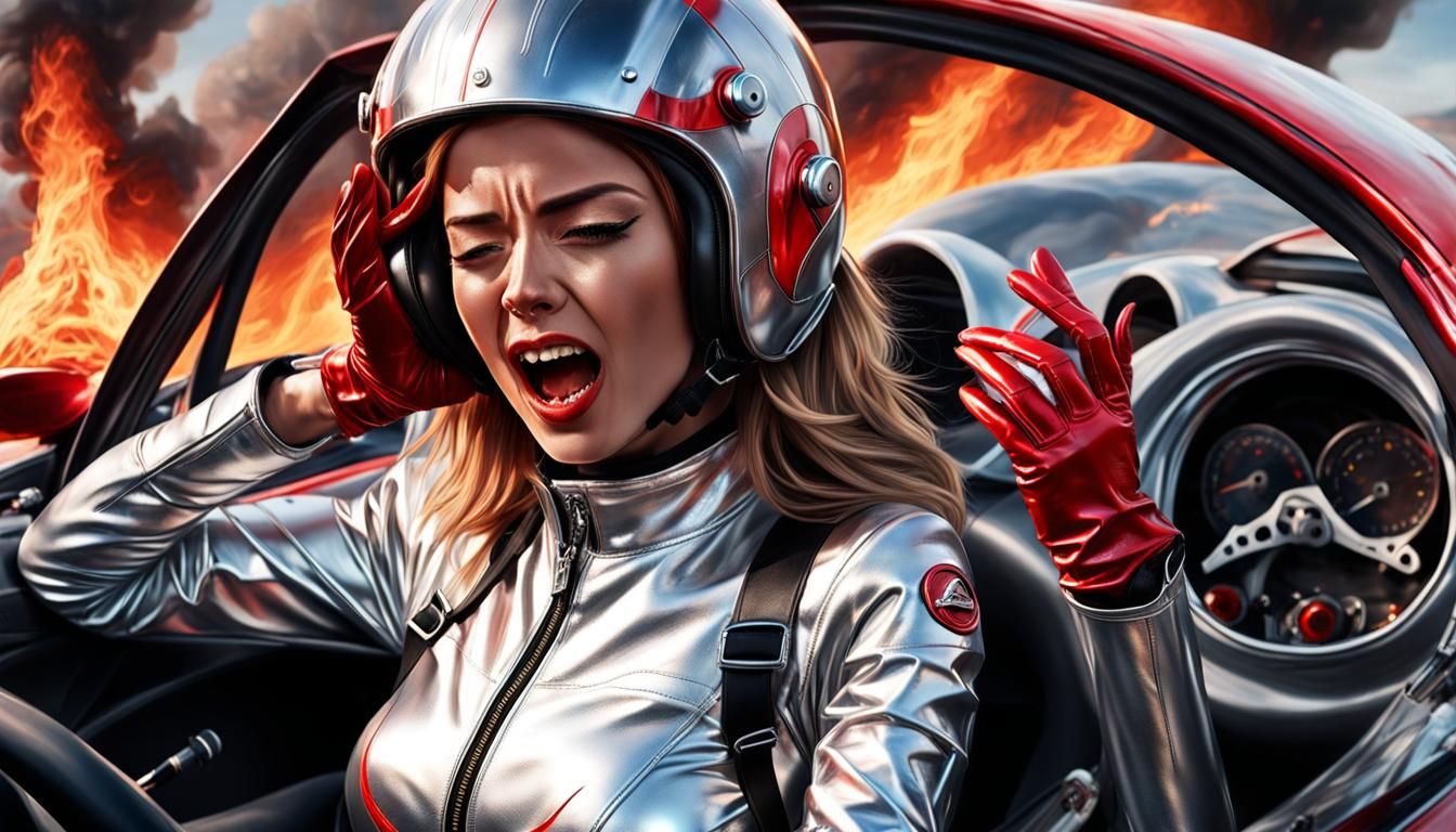 Fiery Crash: A Hyperrealistic Portrait of Fear