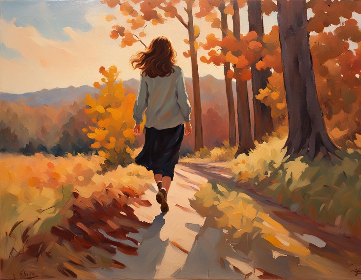 Impressionist Autumn Scene with Woman in Golden Light