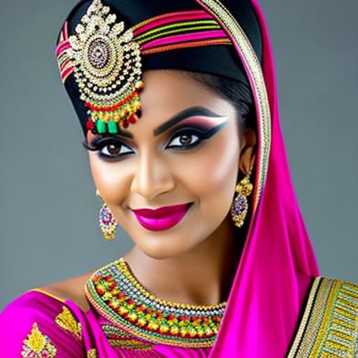 Beautiful Indian Woman Portrait in Anime Style
