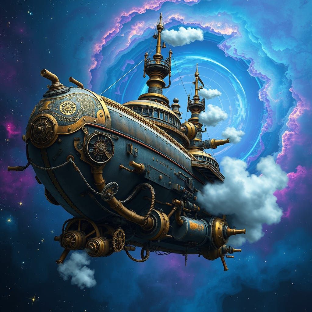 Industrial Futurist Starship in a Swirling Nebula