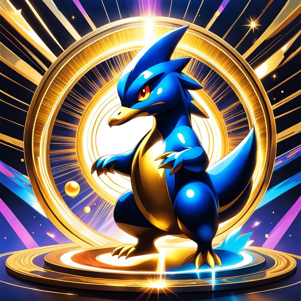 Golduck in Gold Aura with Heracross Exquisite Art