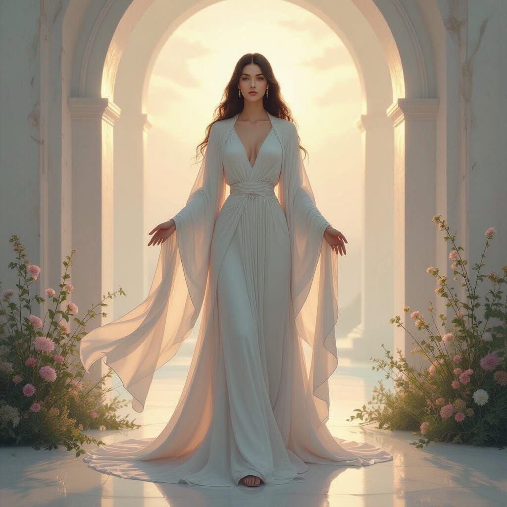 Ethereal Goddess of Liminal Spaces in Dreamlike Glow