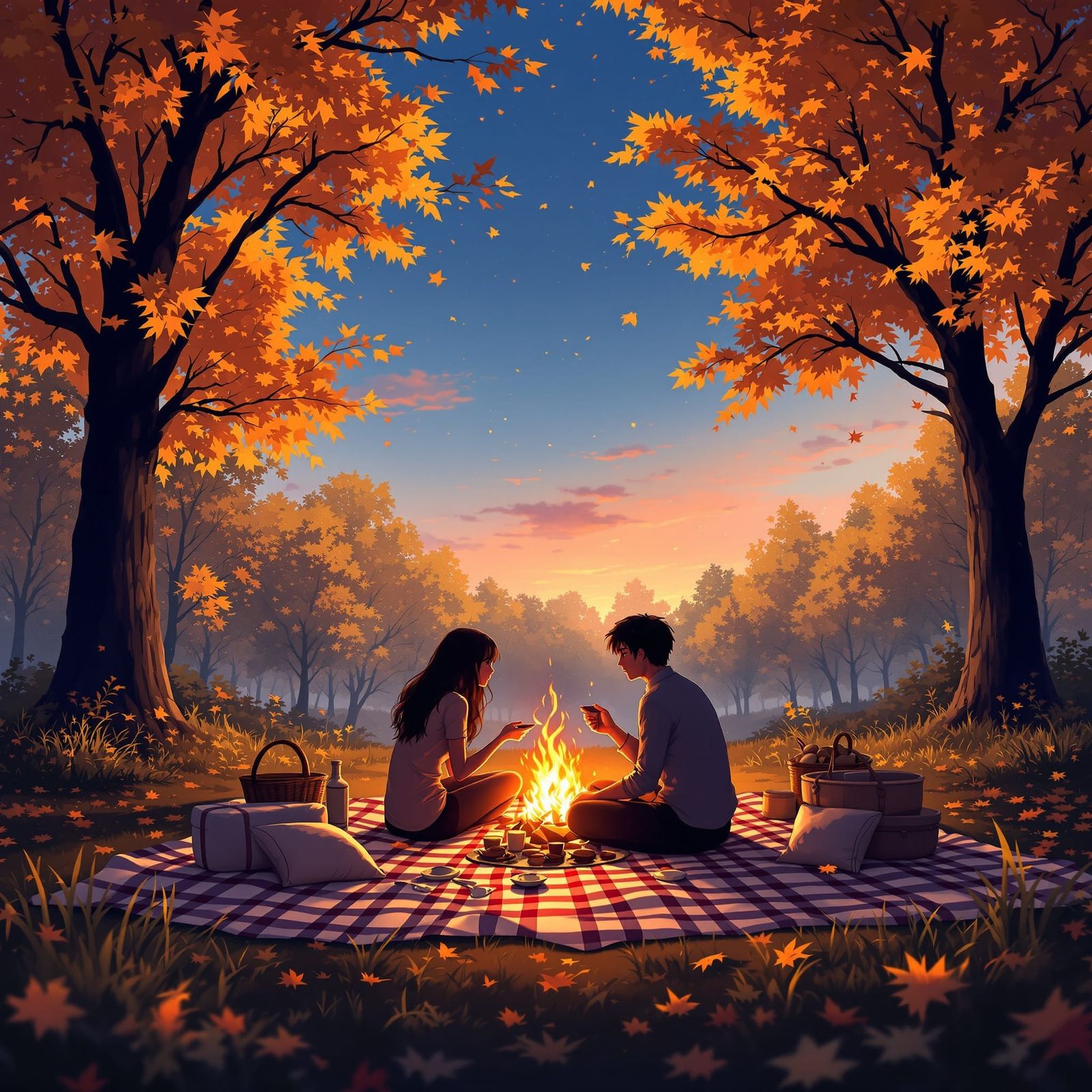 Romantic Autumn Picnic in Anime Style