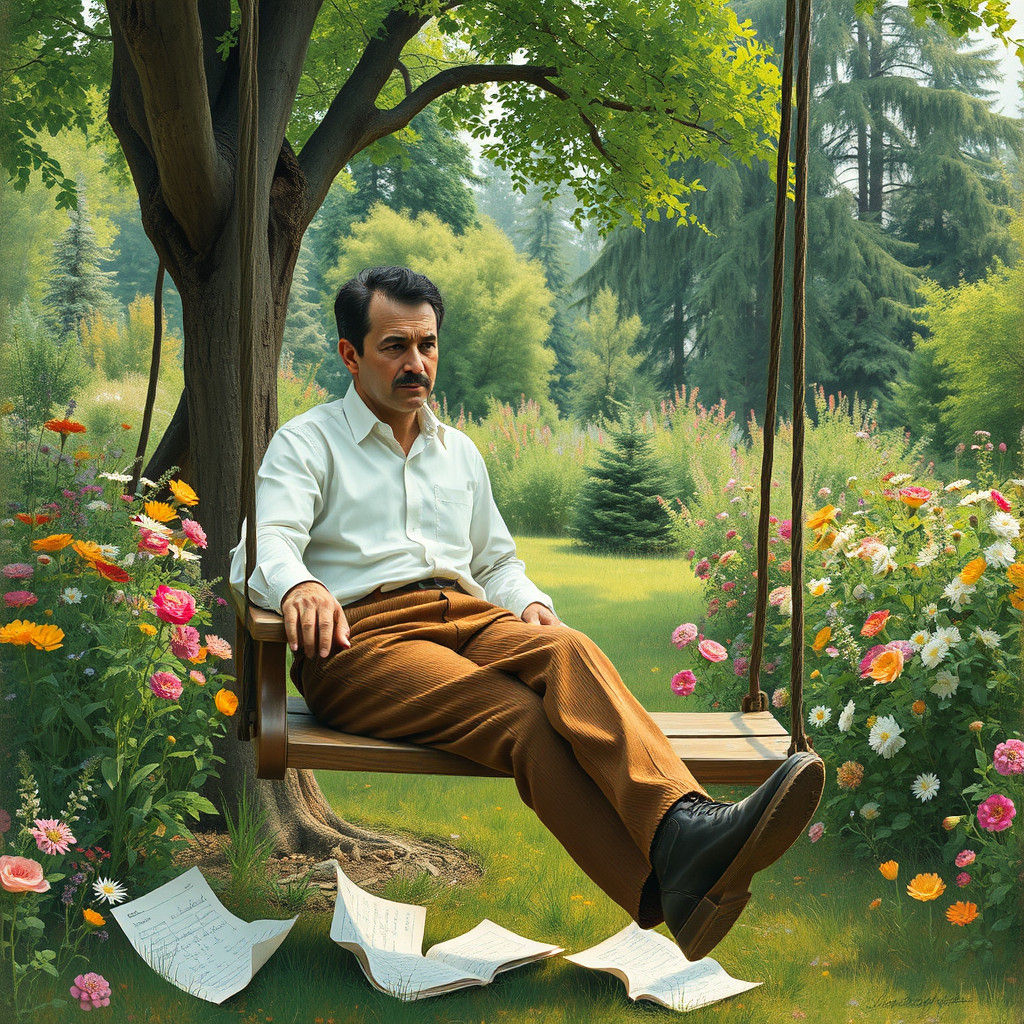 Mathematician in Garden Contemplation: Impressionist Paintin...