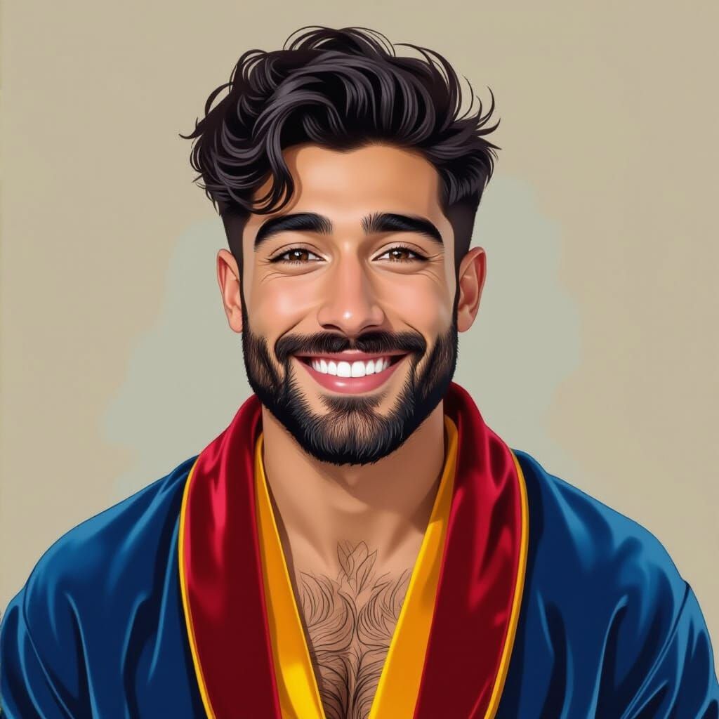 Smiling Man in Velvet Robes: Art Nouveau Digital Art