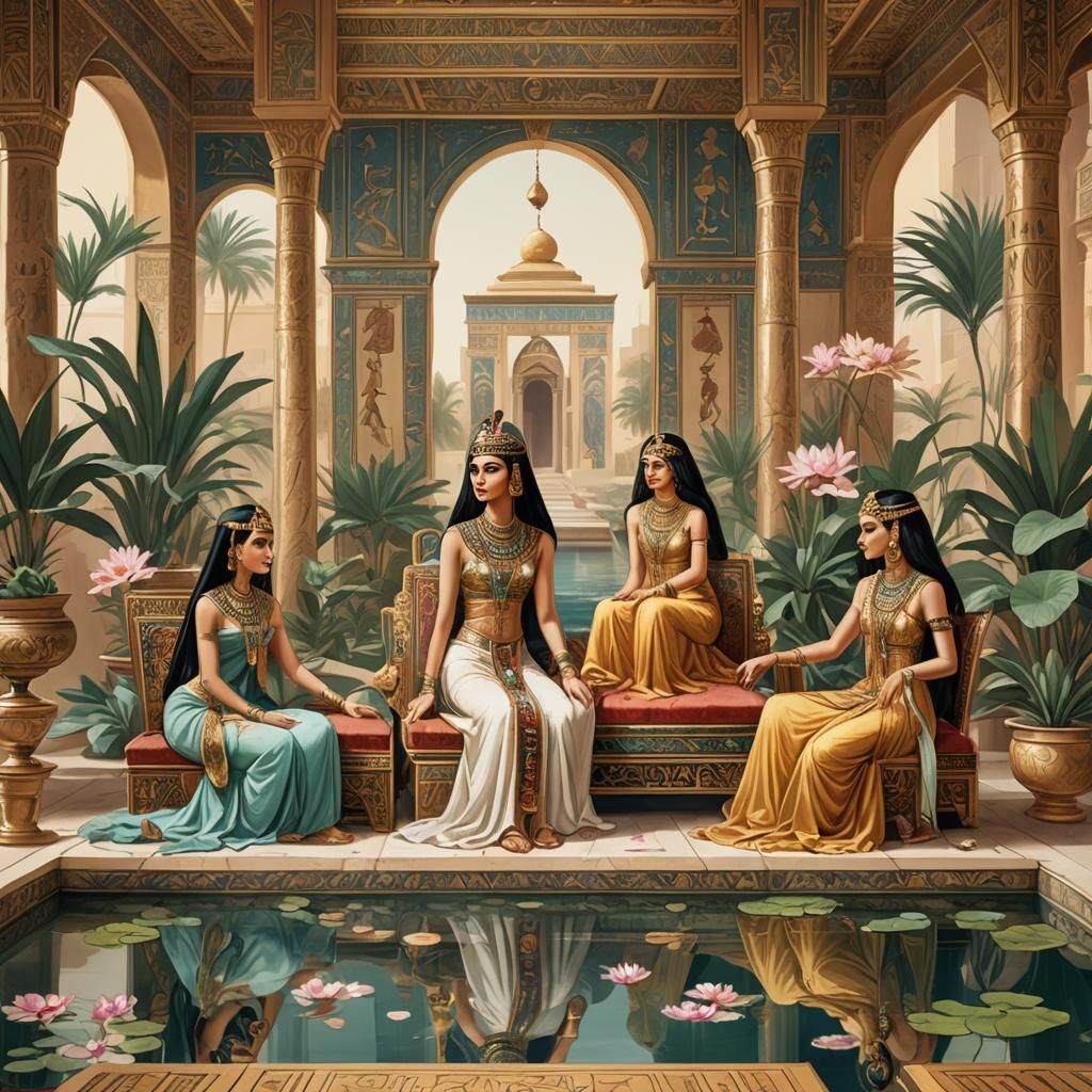 Egyptian Princesses in Palace: Oriental Painting