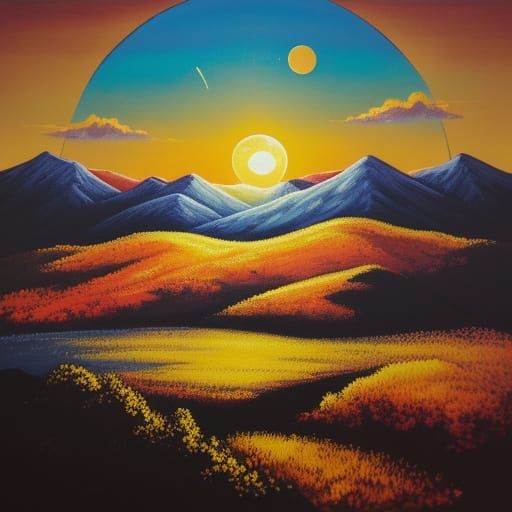 Sun and Moon Celestial Art in Vibrant Oil Painting Style
