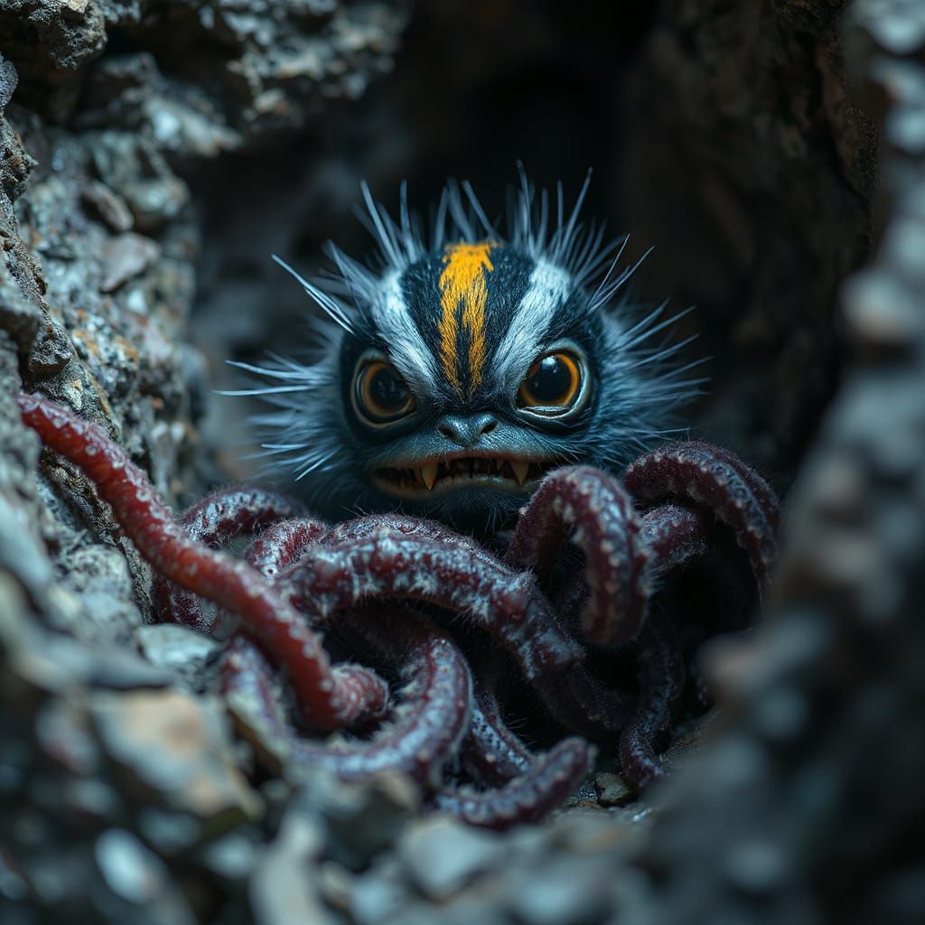 Neon Furry Creature with Tentacles