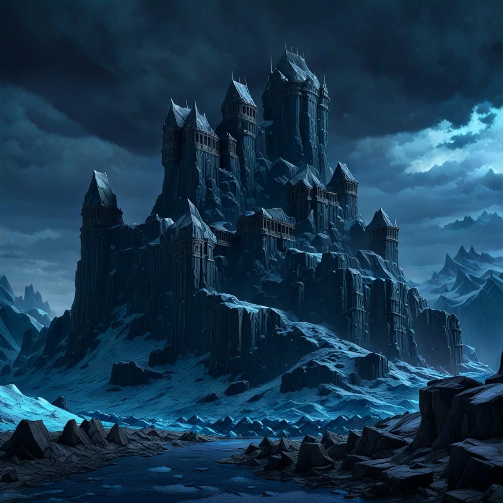 Icy Fortress: Dark Fantasy Landscape in 8K