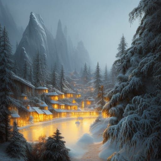 Spectacular Ice Village in Winter Valley