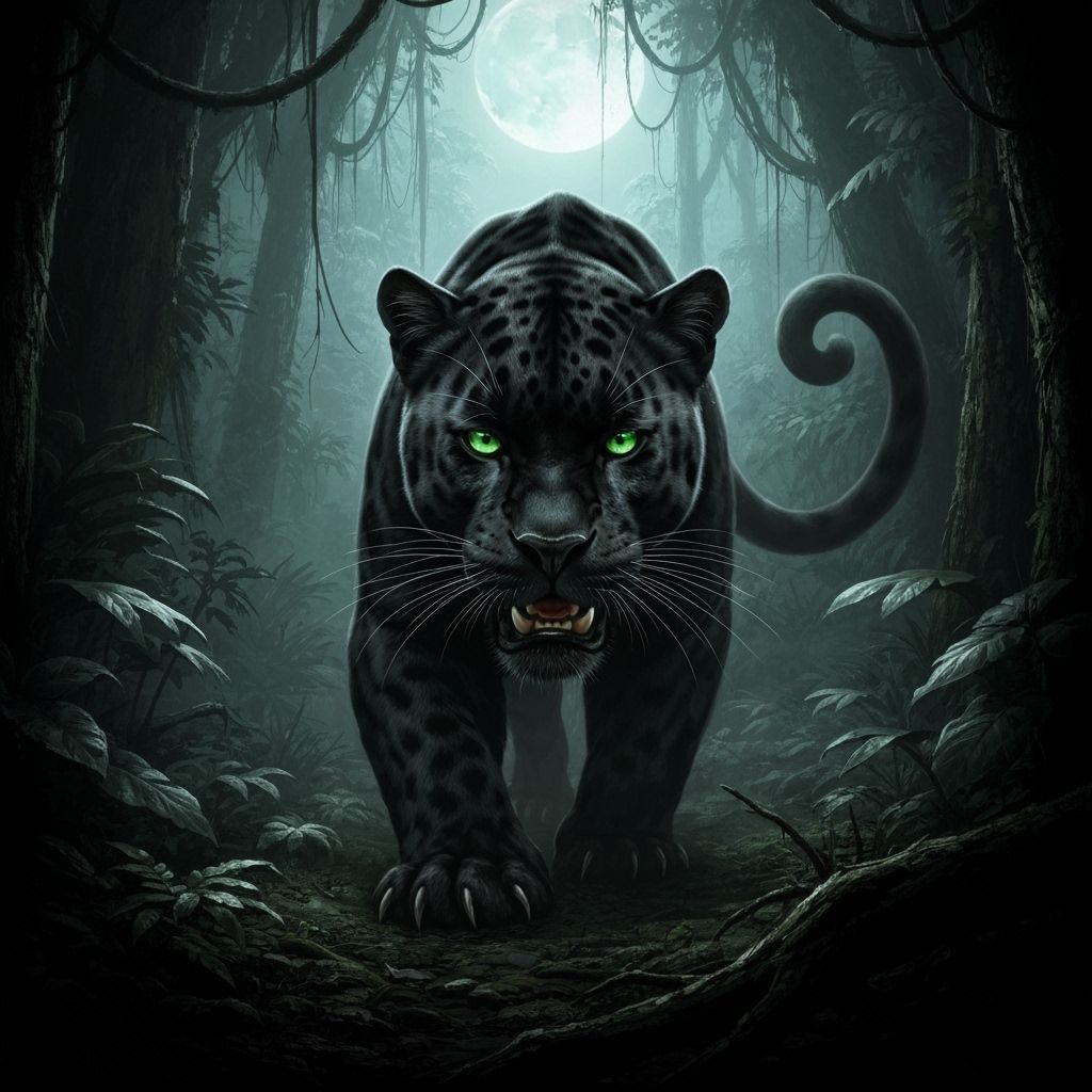 Fierce Black Panther in Moonlit Jungle