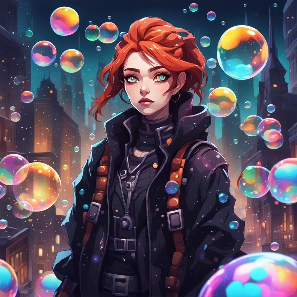 detailed illustration female character, (focus on cute face) anime villain character wearing dark clothes, ultra detaile...