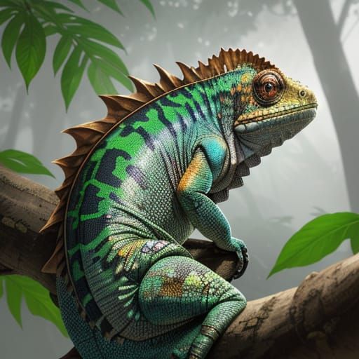 Vibrant Wildlife Portrait of a Masterpiece Chameleon in Hype...