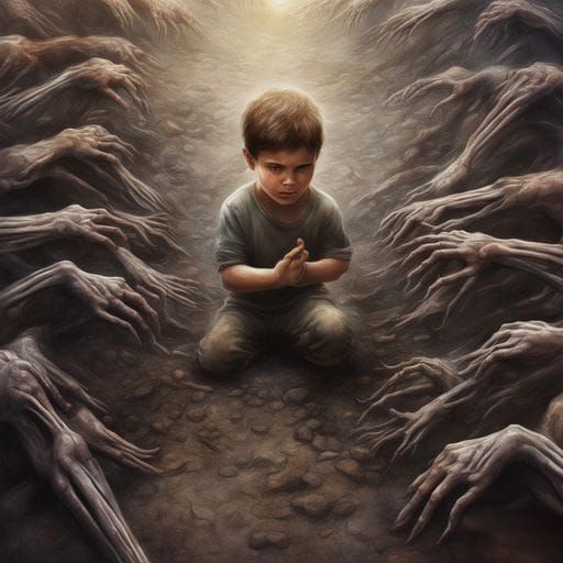 Surreal Photo of Boy Lifted by Dozens of Arms