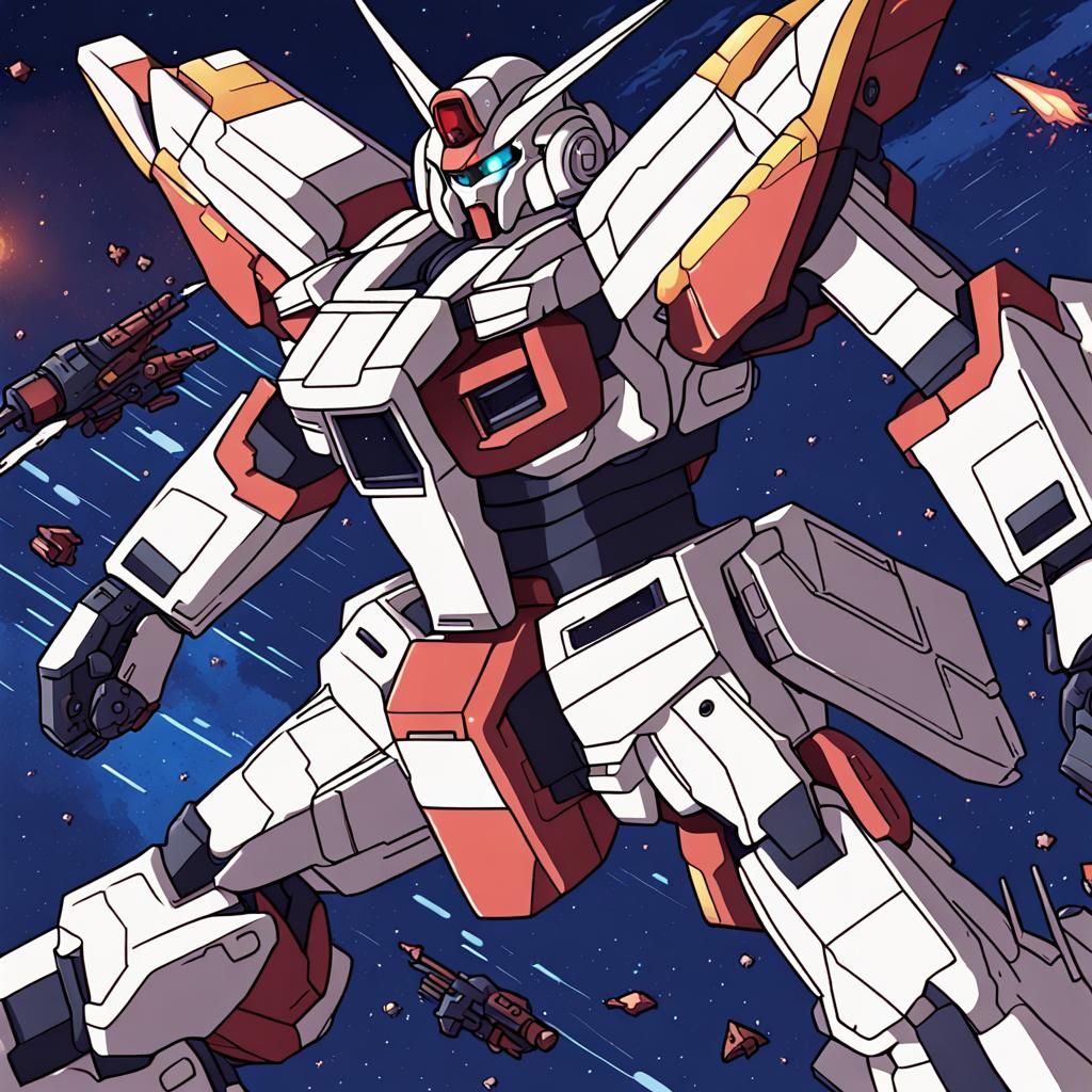 Gundam Mech Battle in Space, Pixel Art Isometric