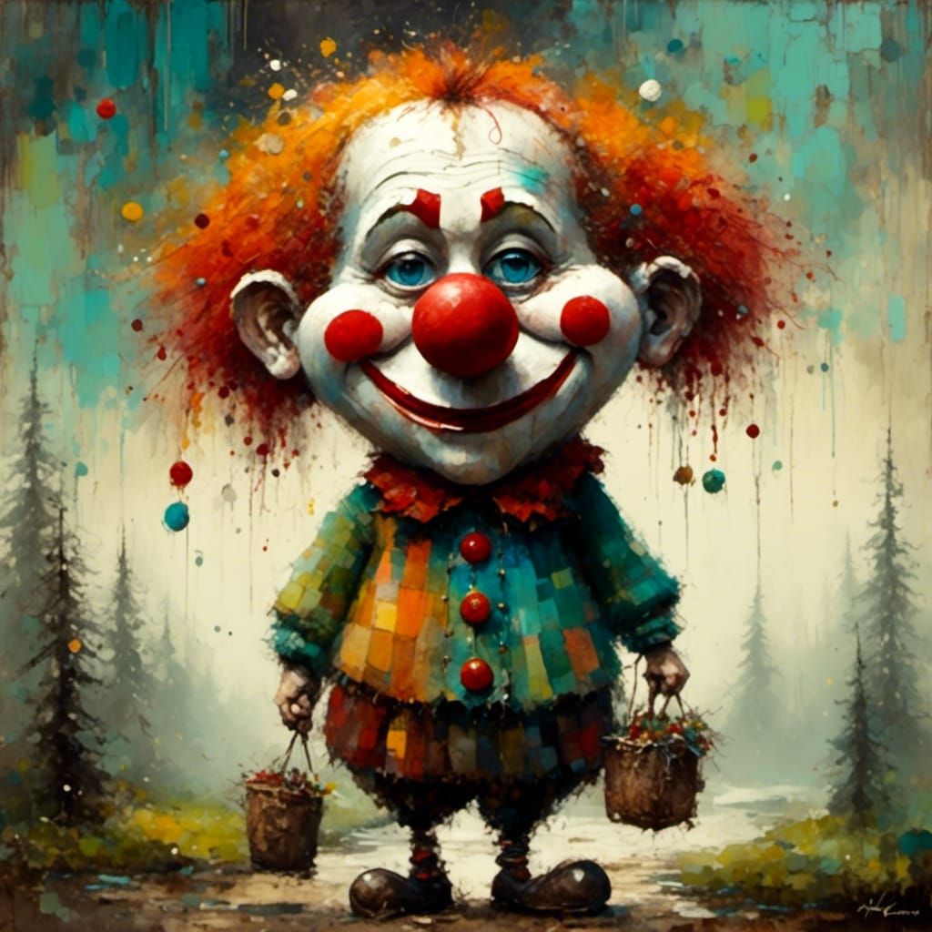 Distressed Wooden Clown in Expressionist Folk Art