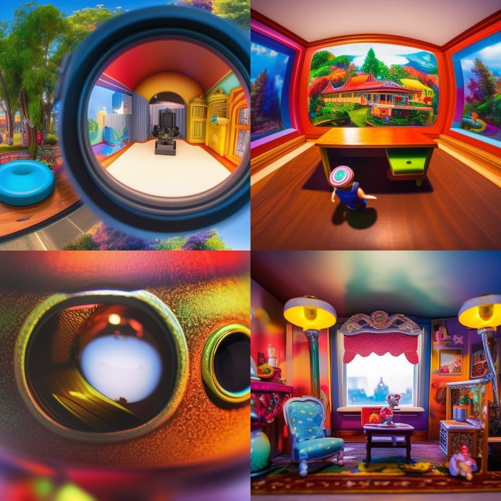 Fisheye Lens View into Hyperrealistic Miniature Dollhouse