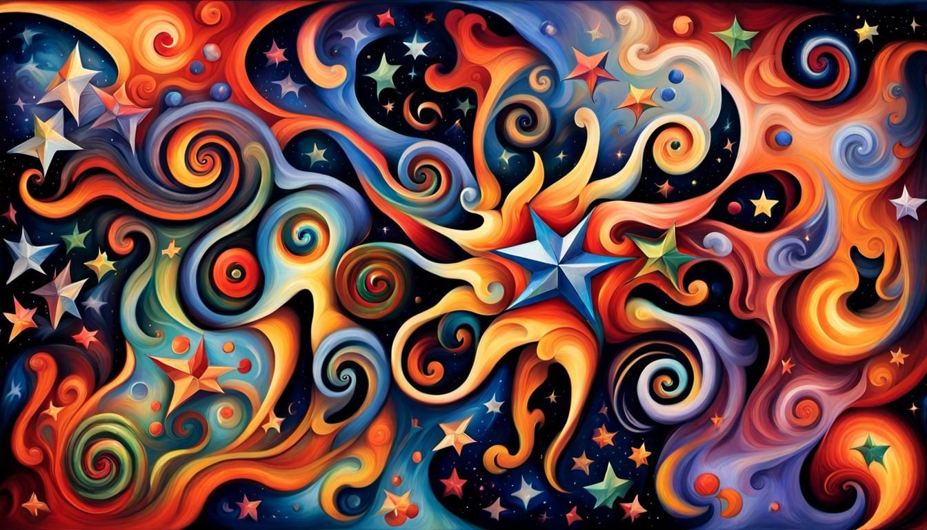 Cosmic Star Beings Dancing in Iridescent Maelstrom