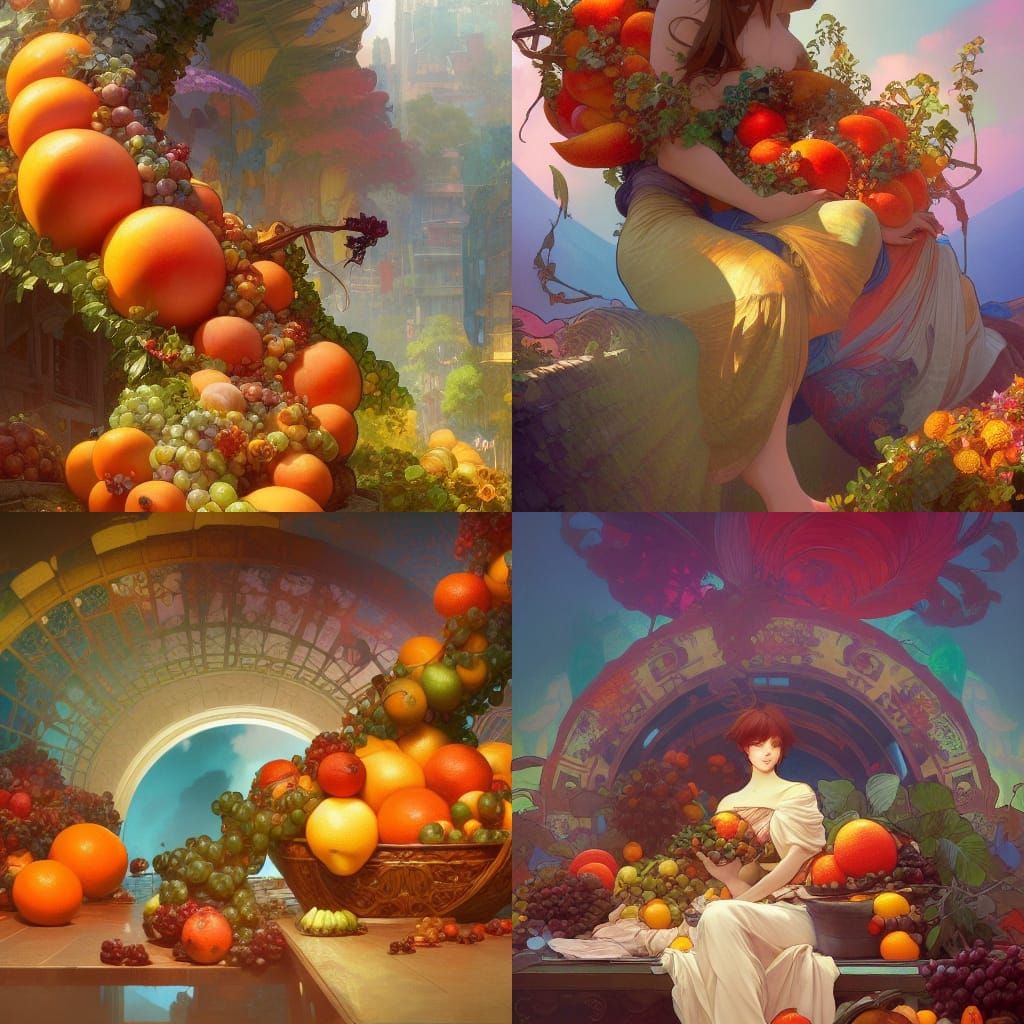 Abundant Fruit Cornucopia in Anime Style