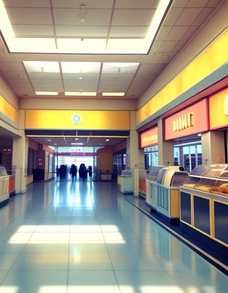 Sundrenched Pastel Mall Interior in Cinematic Style