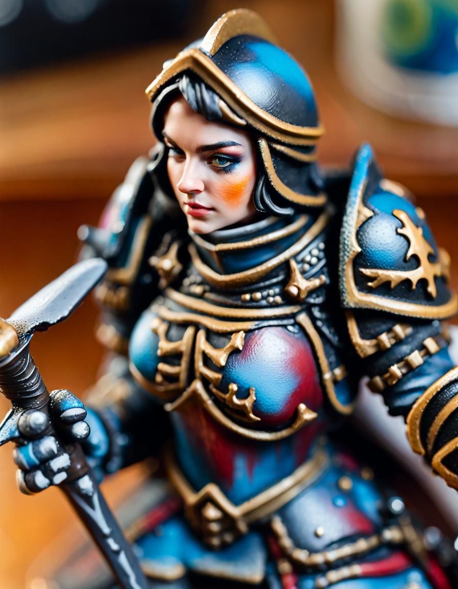 Detailed Macro Photograph of a Painted Female Knight Miniatu...