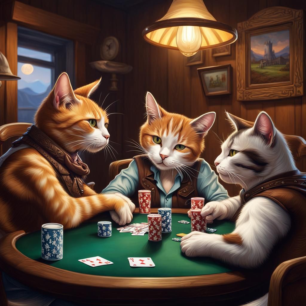 Hyperrealistic Cowboy Cats Play Poker