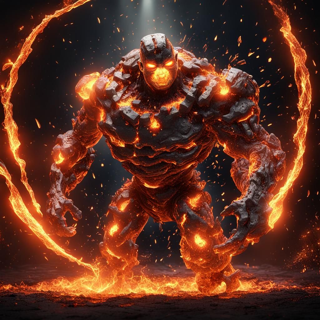 Dramatic Molten Metal Golem in Fiery Reaction