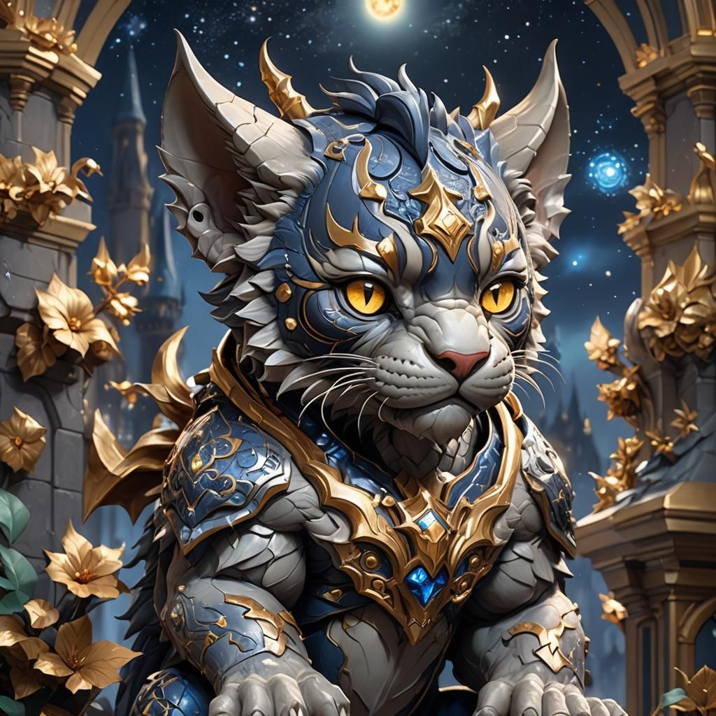 Chibi Starry Night Gargoyle Tiger Portrait