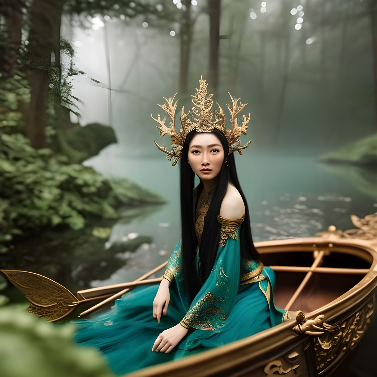 Majestic Elf Girl on Intricate Elvish Boat