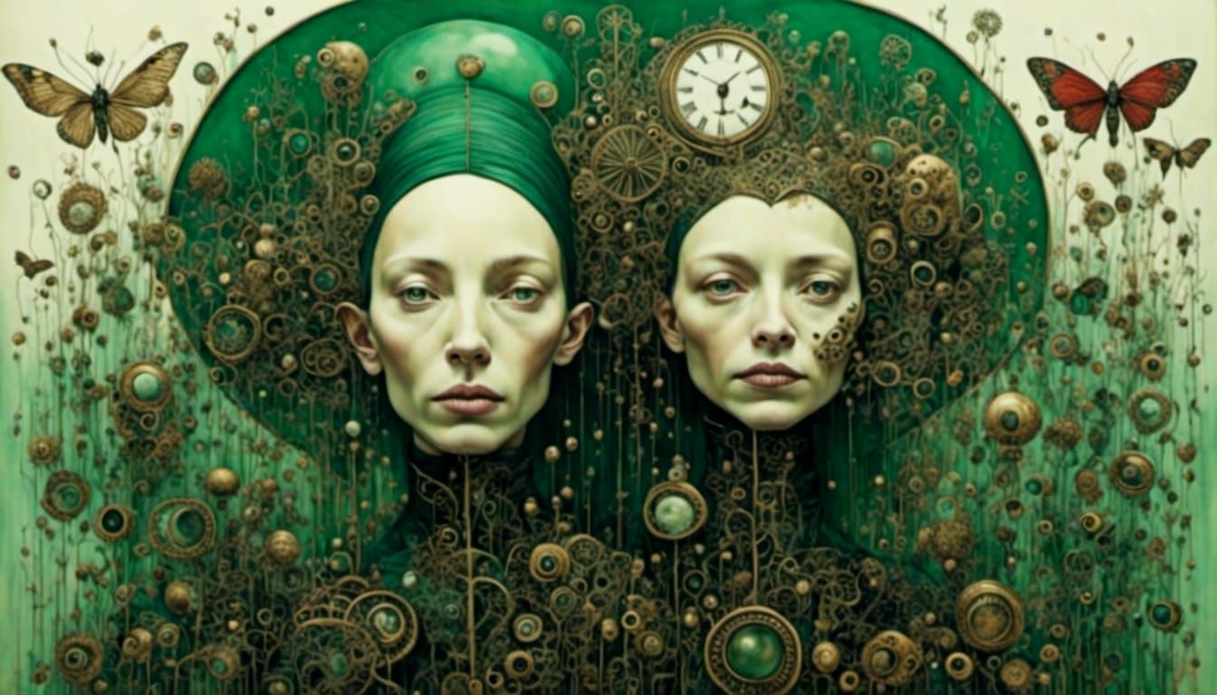 Surreal Interlocking Figures in Zentangle Style