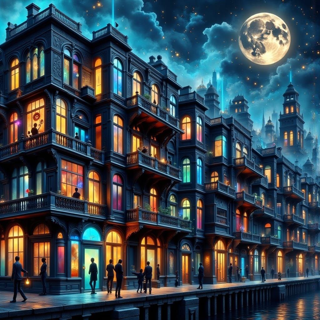 Vibrant Cityscapes in Art Nouveau Punk Style