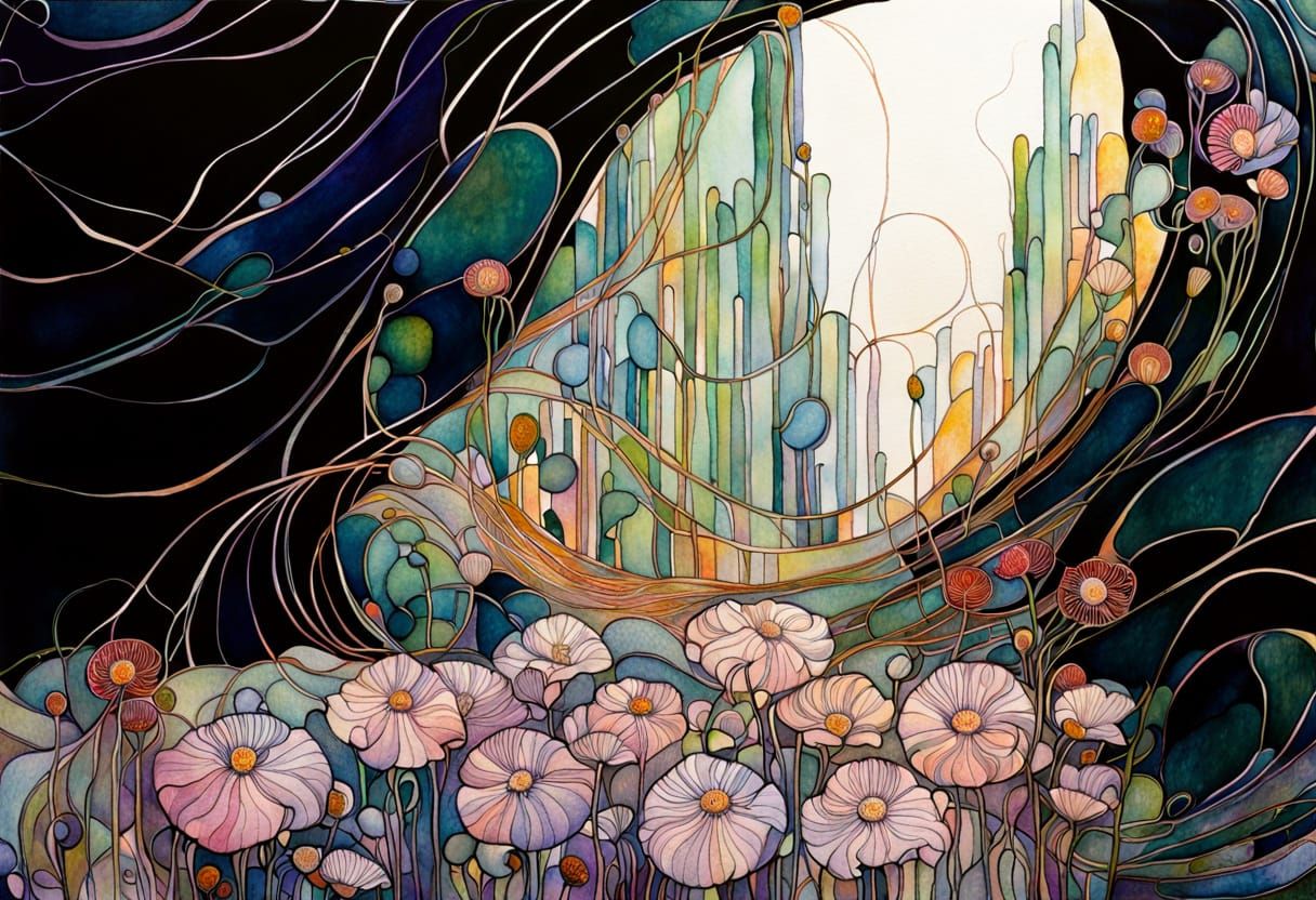 Abstract Anemone Flowers Inspired by Klimt and Mackintosh