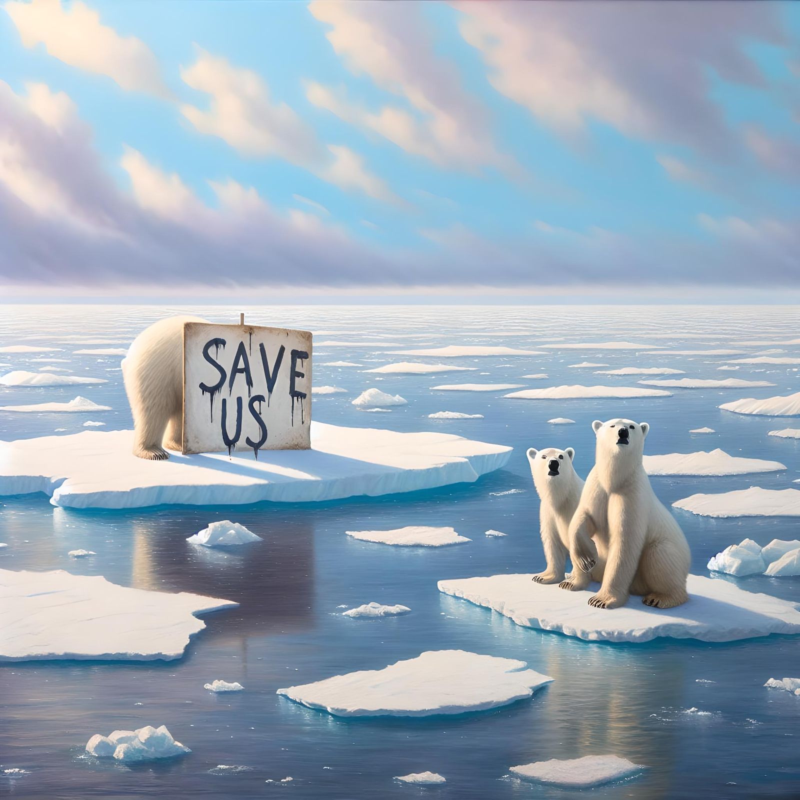 Pleading Polar Bears on Melting Ice Seek Rescue