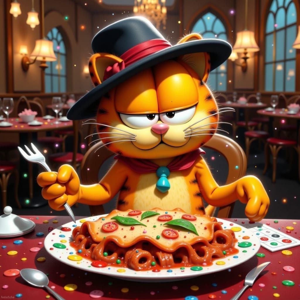Garfield Plays Bingo in Whimsical Cartoon Style