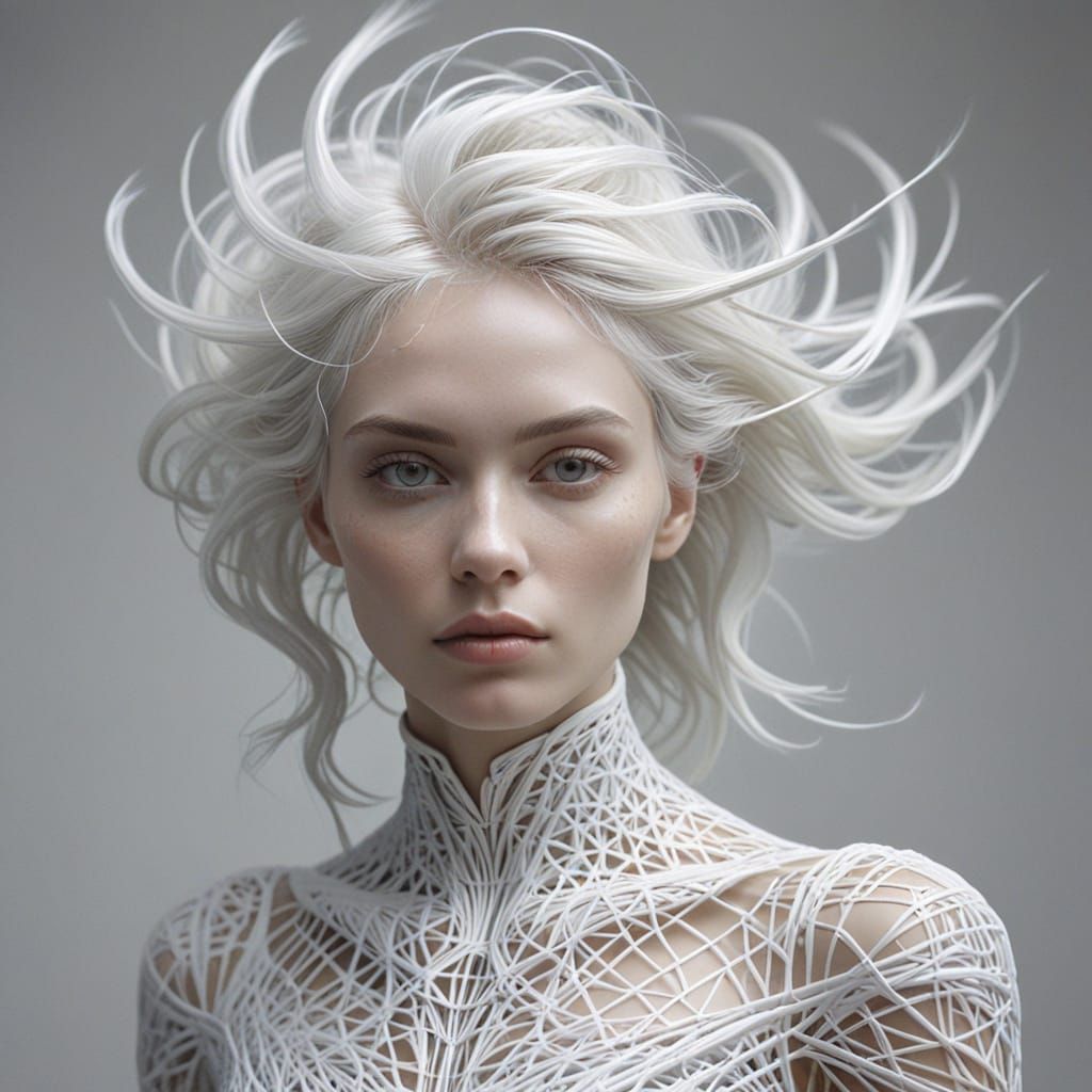 Ethereal Portrait: Woman with Luminous Geometric Hair