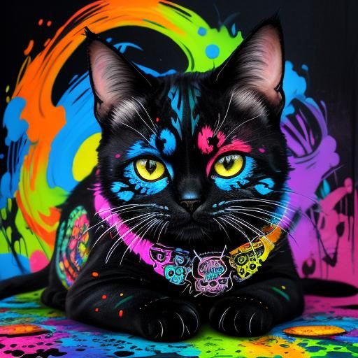 Colorful Sugar Skull Cat: Día de Muertos Graffiti