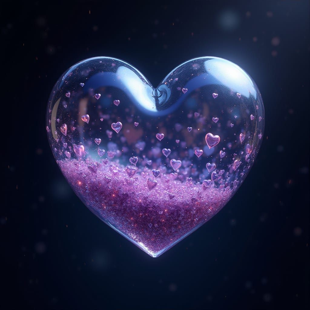 Delicate Glass Heart in Iridescent Hues, Shimmering with Sta...